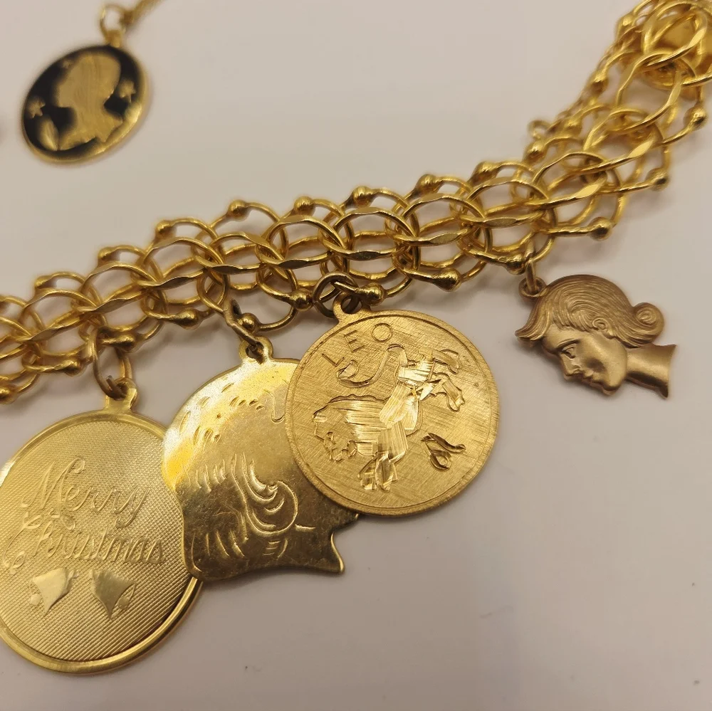 Vintage 1/20 12K G.F Charm Bracelet, Earrings And Pendent With Charm Lot Estate - Picture 15 of 16